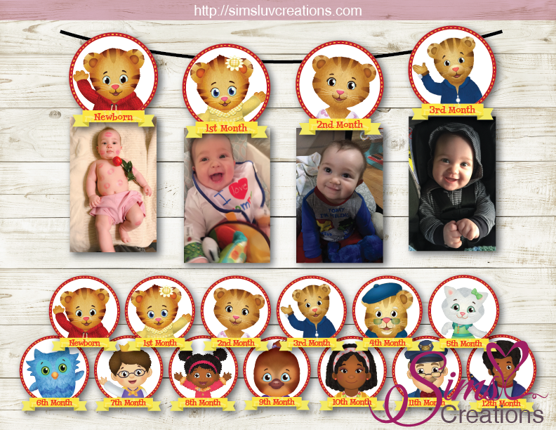 Daniel tiger theme printable monthly photo banner first birthday mon â sims luv creations