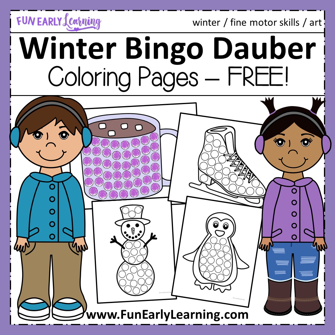 Winter bingo dauber coloring pages free printable