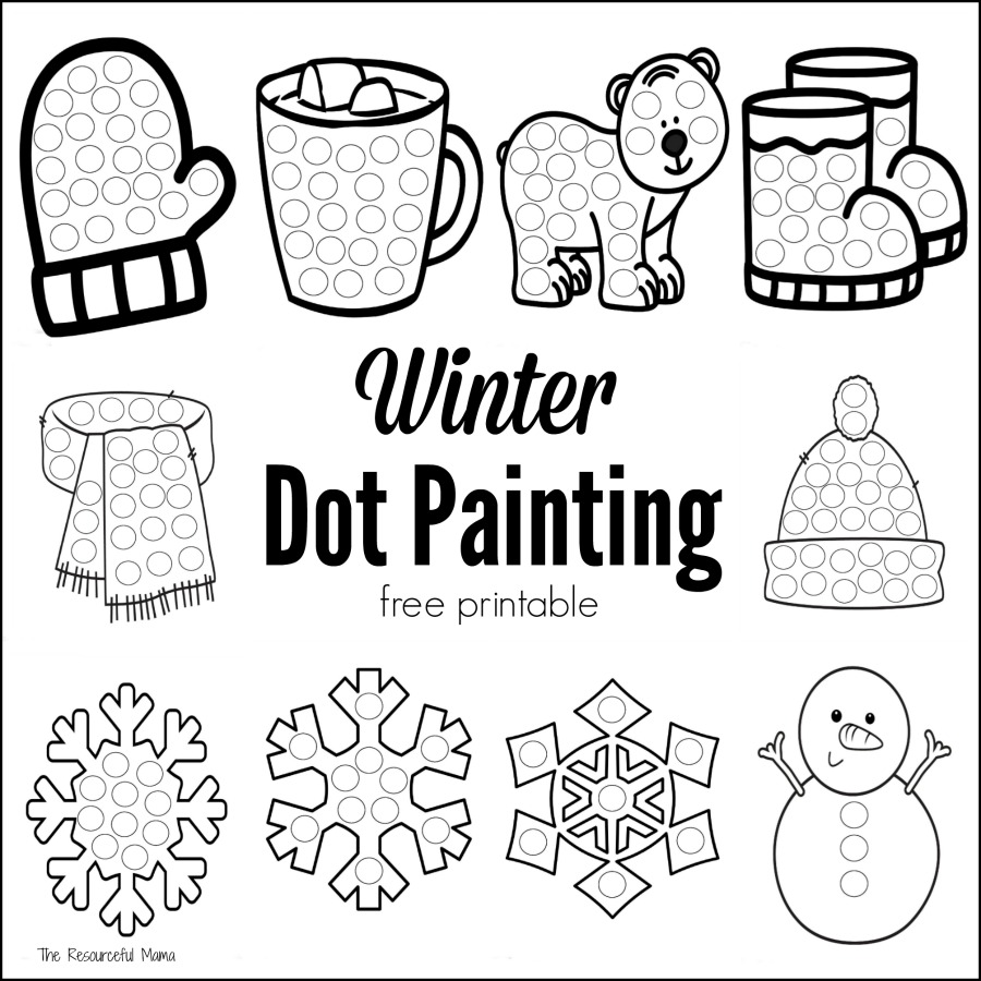 Winter dot painting free printable