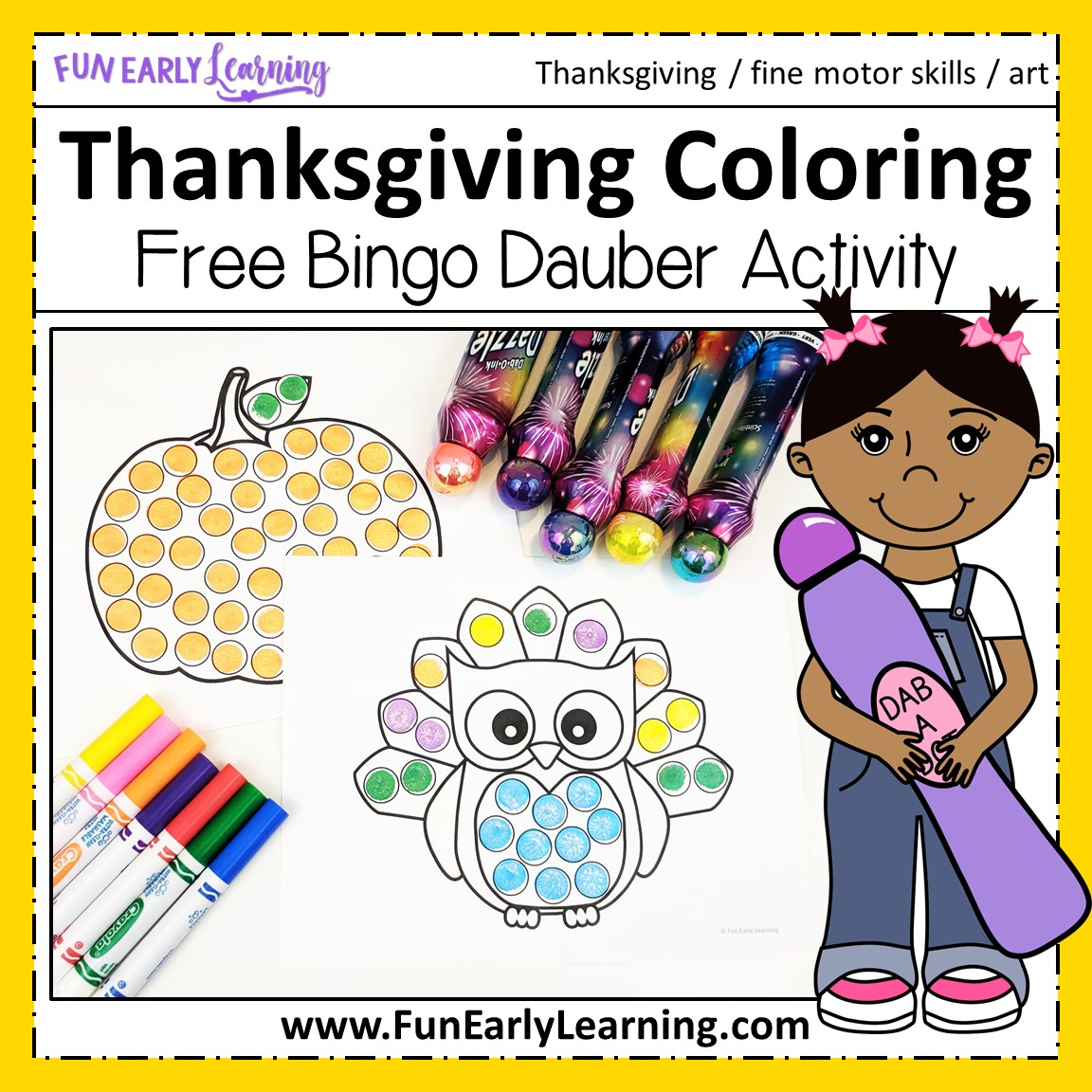 Thanksgiving bingo dauber coloring pages free printable