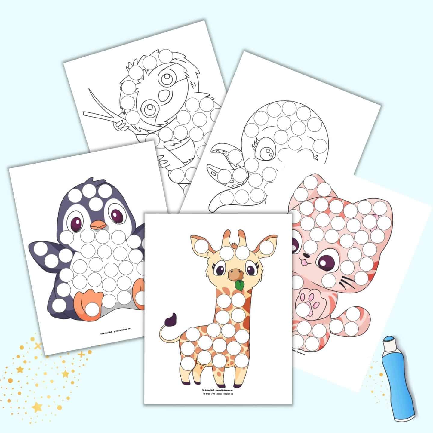 Free printable cute animal dot marker coloring pages