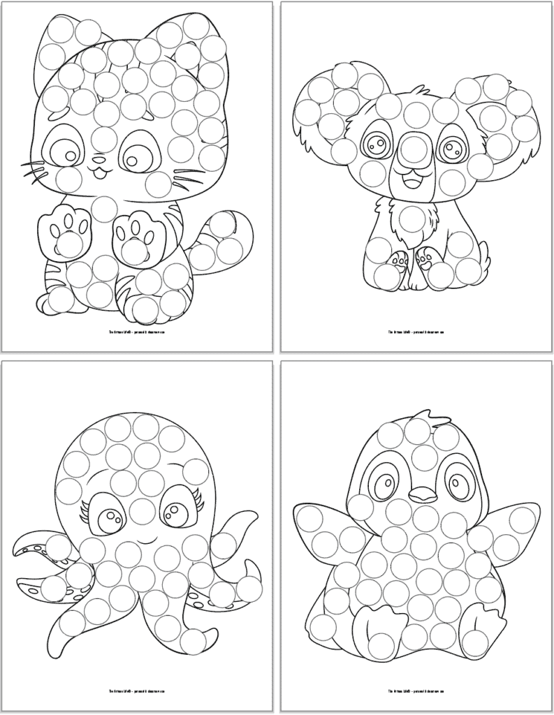 Free printable cute animal dot marker coloring pages