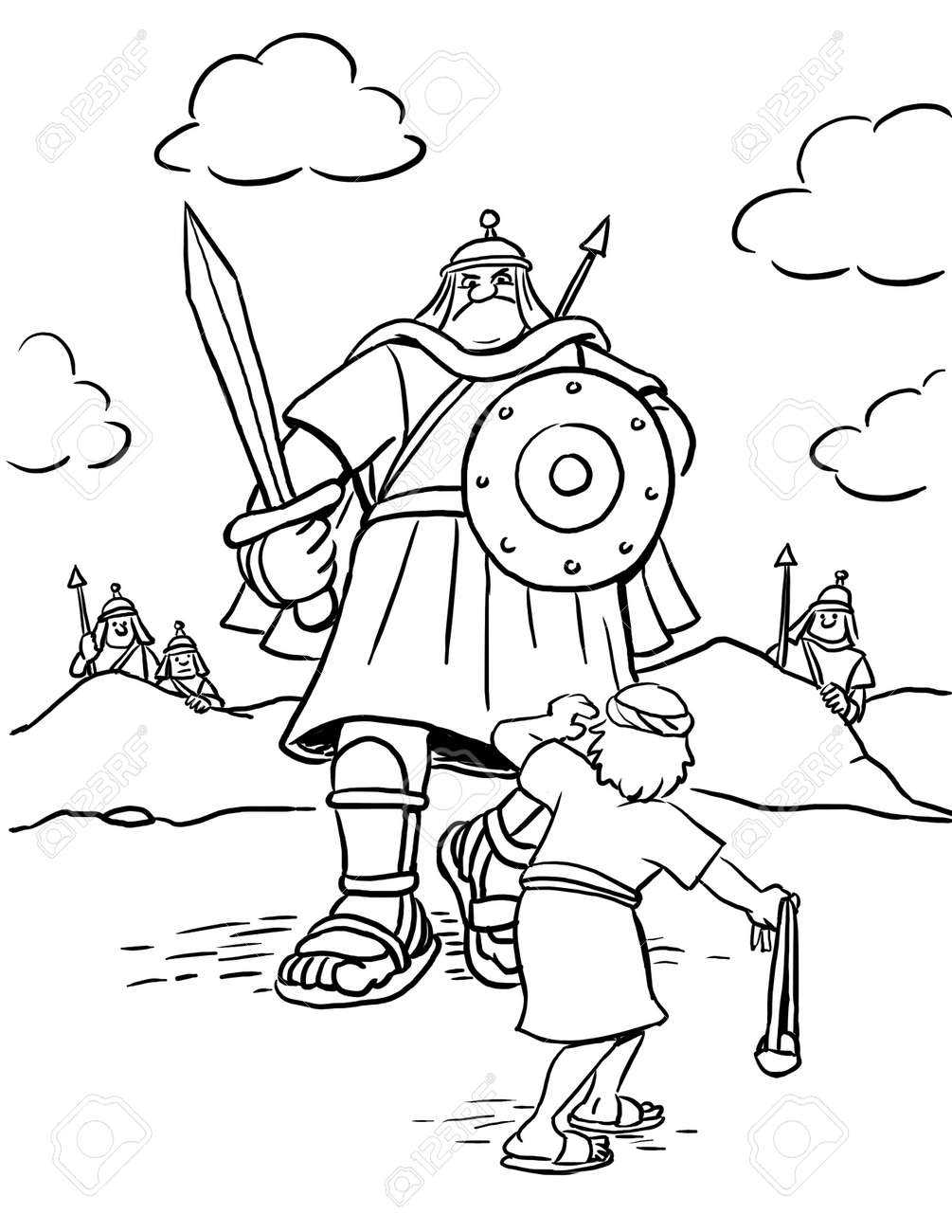 Coloring page of david and goliath stock photo picture and royalty free image image