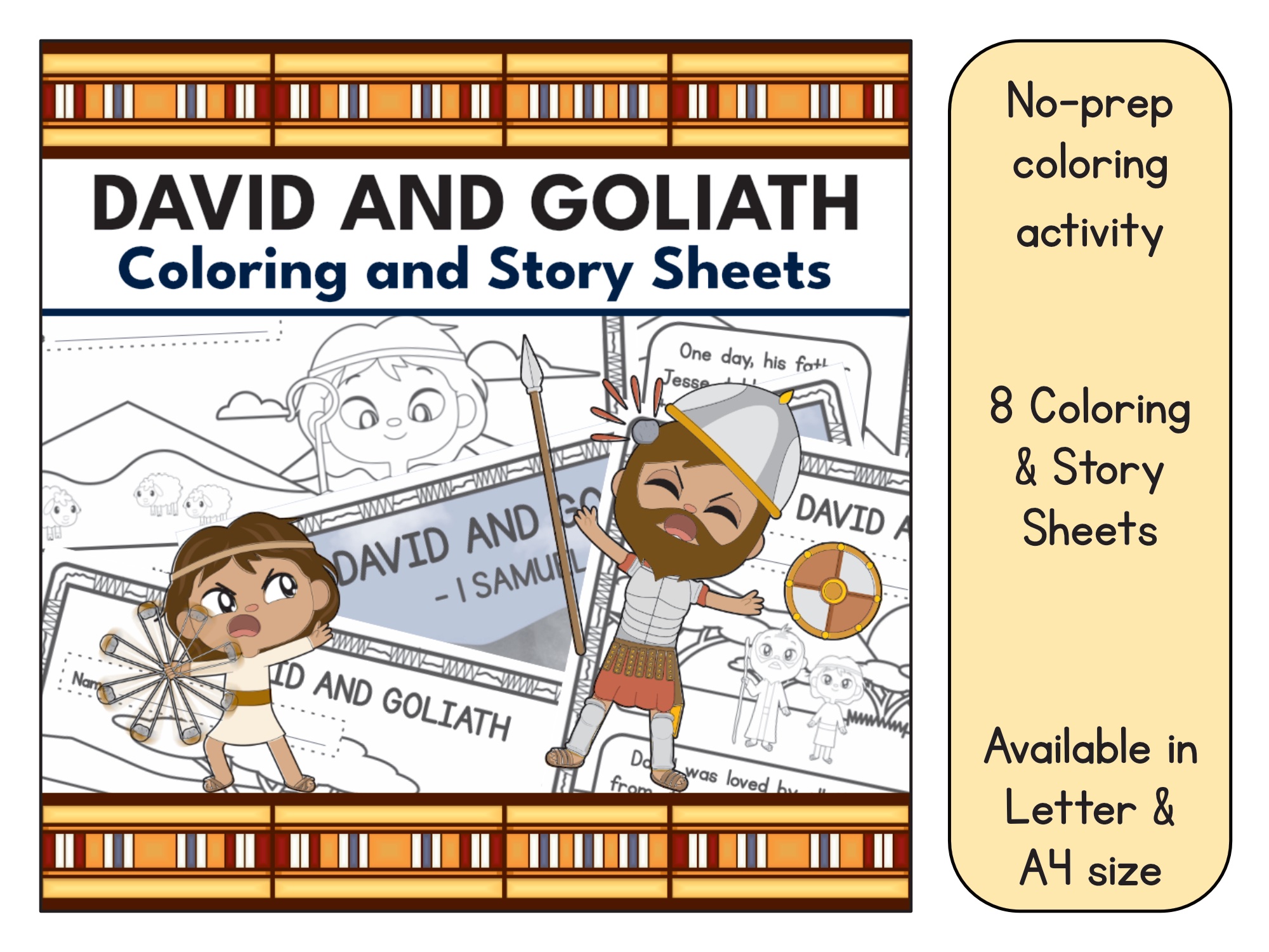 David and goliath coloring pages and story book printable made by teachers