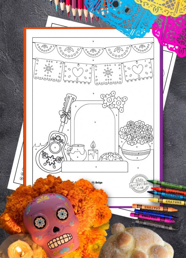 Free day of the dead color by number printable activity kids activities blog