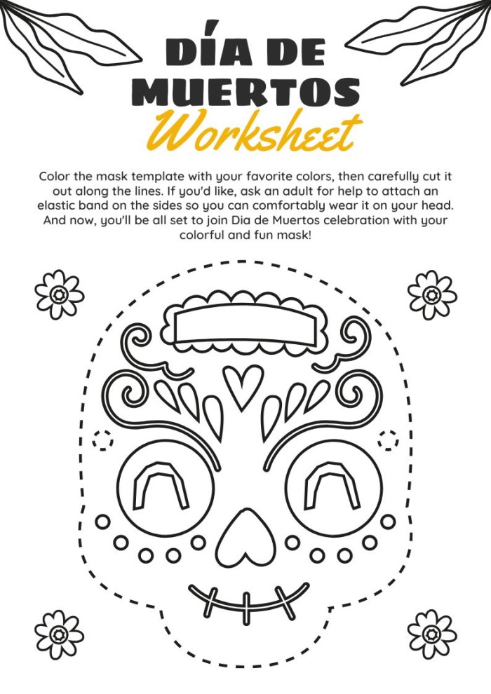 Personalize this floral cute skull dia de los muertos party worksheet template for free