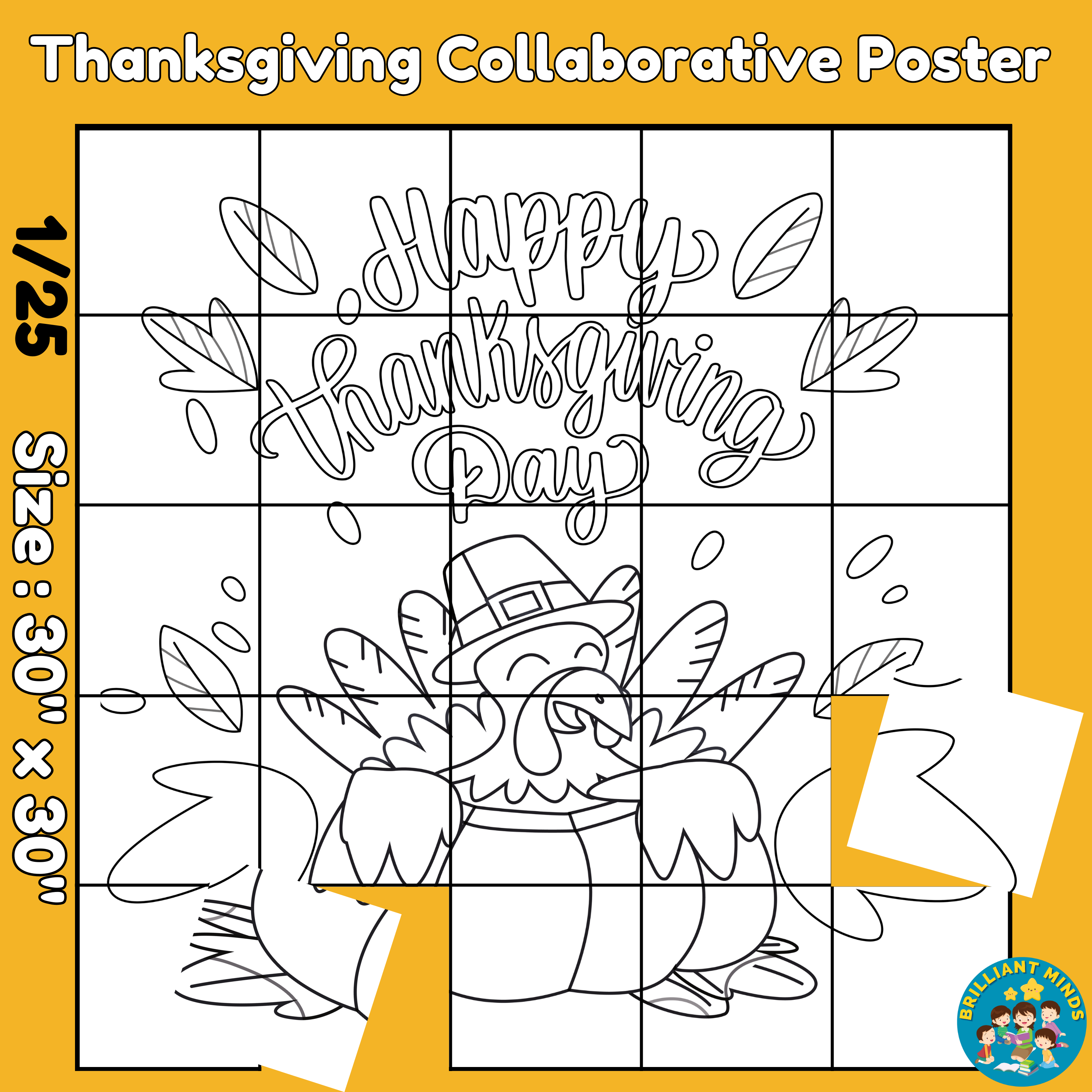 Turkey collaborative poster art coloring pages class decor