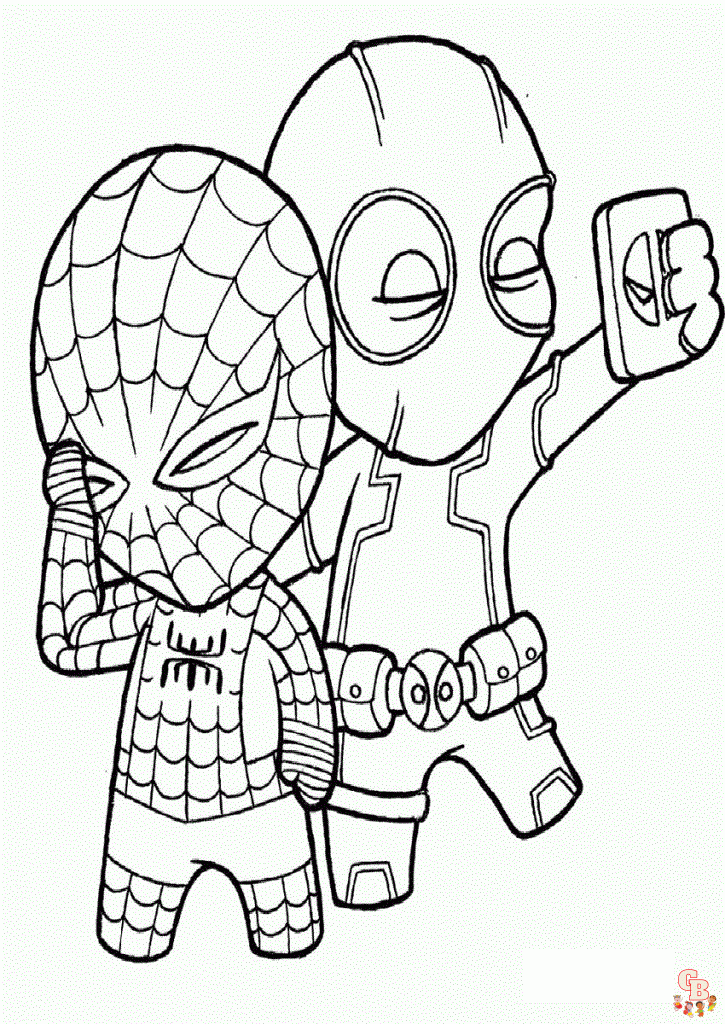 Printable selfie with spidey and deadpool coloring pages free