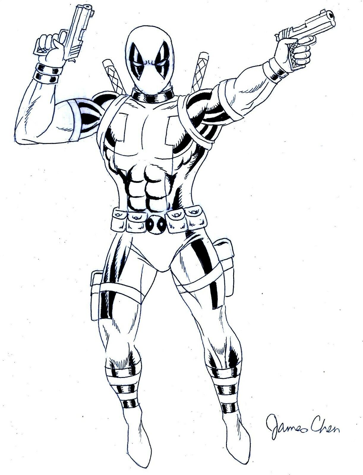 Deadpool cover recreation original comic art black ink sketch on rd stock