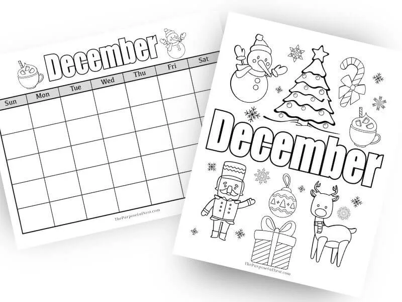 Free december coloring page and calendar for kids