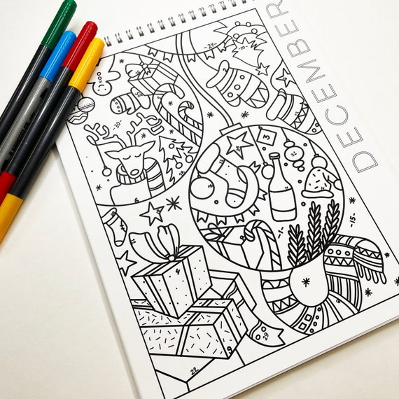 Digital download december coloring calendar november coloring page winter coloring page a brighter year