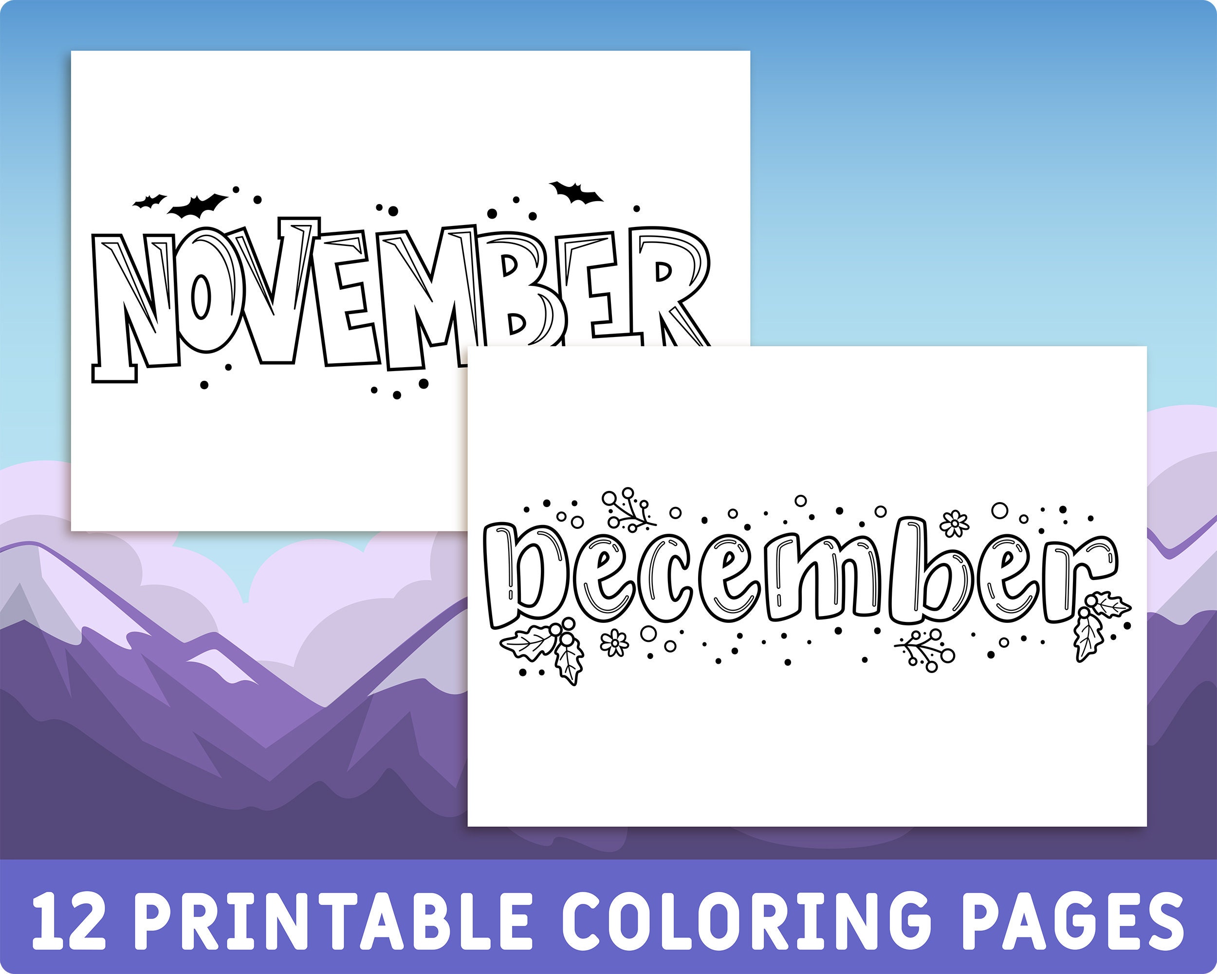 Printable month names coloring pages for kids months of the year colouring book party activity instant download