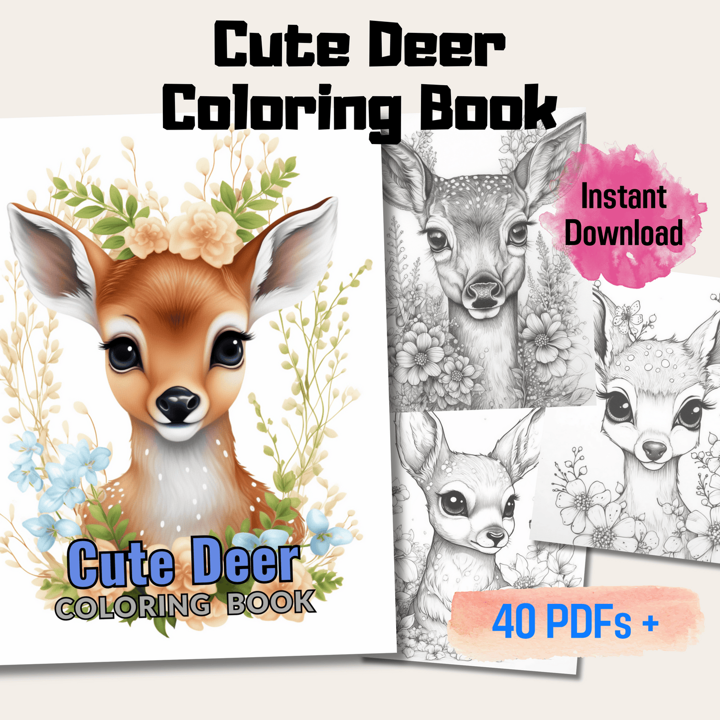 Pages cute baby deer grayscale coloring book instant download pri â funny print for you