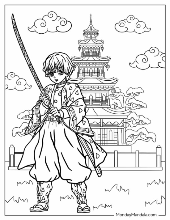 Demon slayer coloring pages free pdf printables