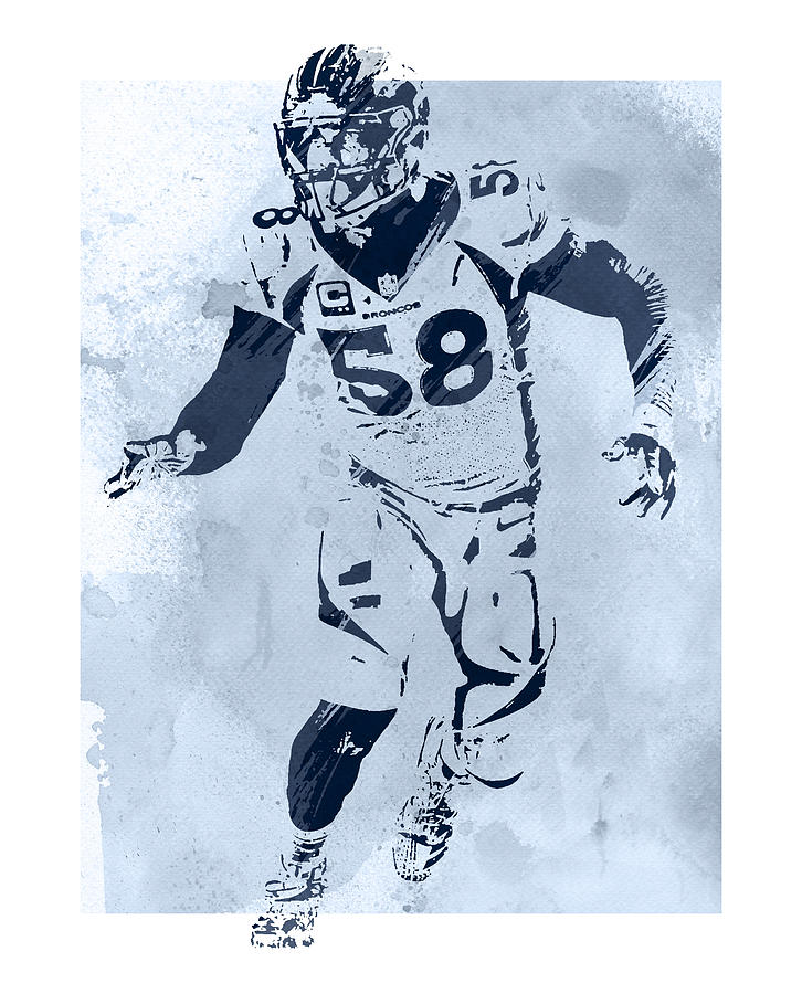 Von miller denver broncos watercolor strokes pixel art mixed media by joe hamilton