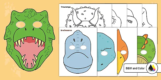 Printable dinosaur masks dramatic play usa