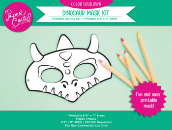 Printable color your own dinosaur mask kit