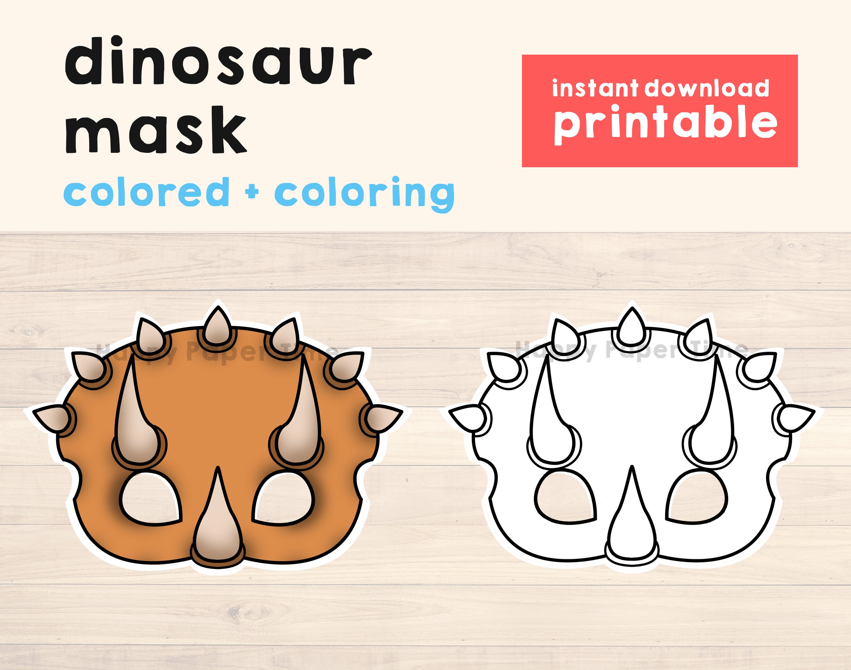 Dinosaur mask dino costume diy animal mask jurassic party favor printable paper craft activity coloring prop kids instant download