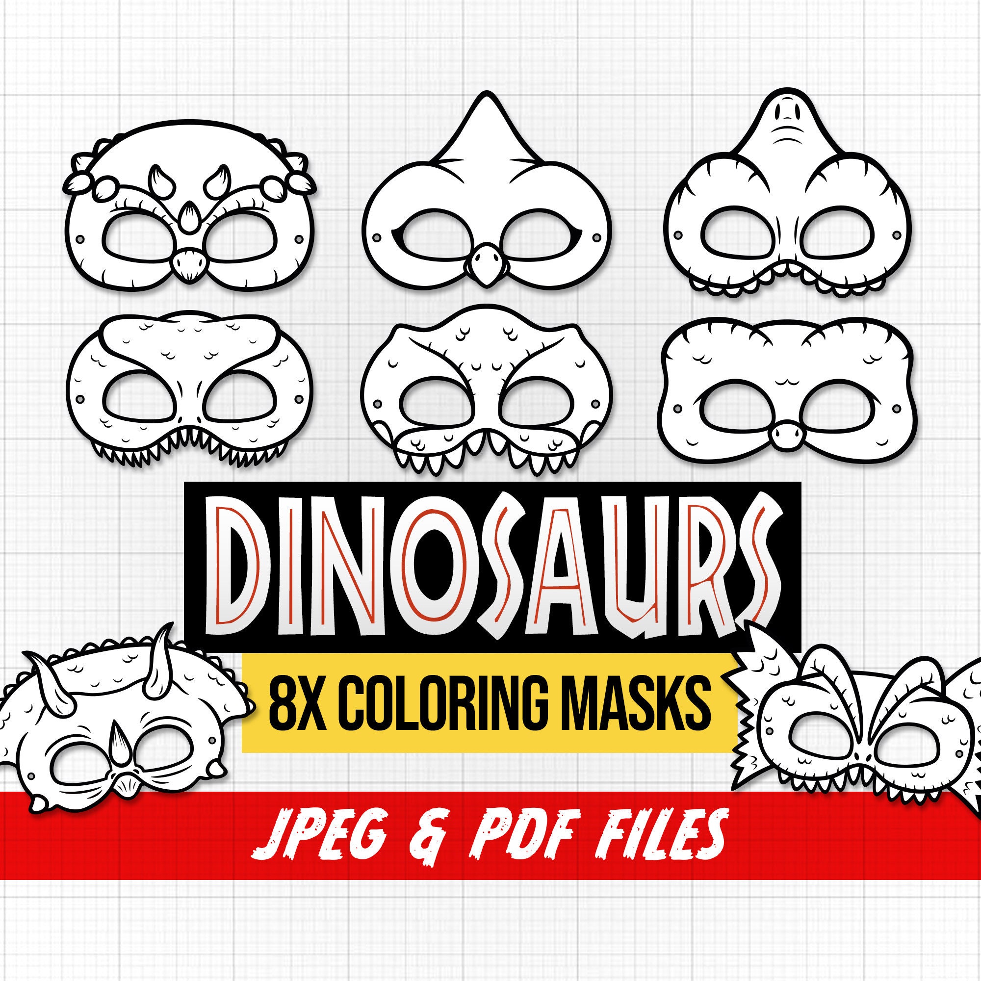 Dinosaur masks dinosaur printable coloring masks color your own masks dinosaur party dino dinosaur diy t