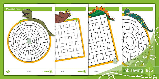 Printable dinosaur maze game parent home teaching support