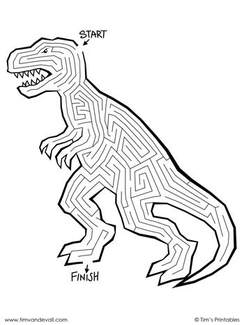 T rex maze â tims printables mazes for kids printable mazes maze