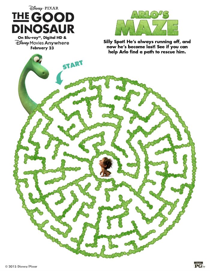 Disney the good dinosaur free printable arlos maze