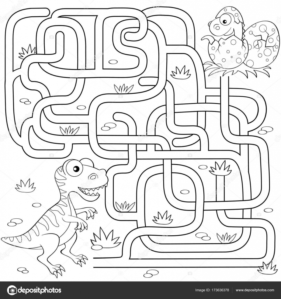 Help dinosaur find path to nest labyrinth maze game for kids black and white vector illustration for coloring book stock vector by alka