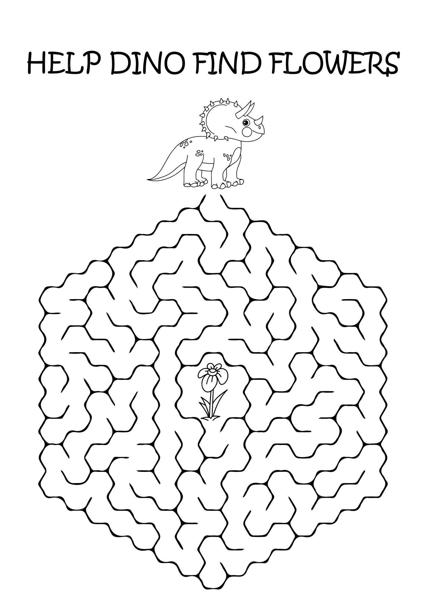 Premium vector children education page maze dino character