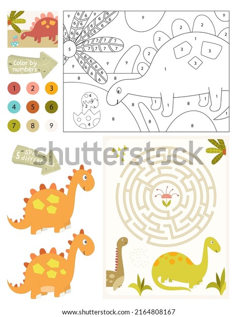 Dinosaurs activity pages kids printable activity stock vector royalty free