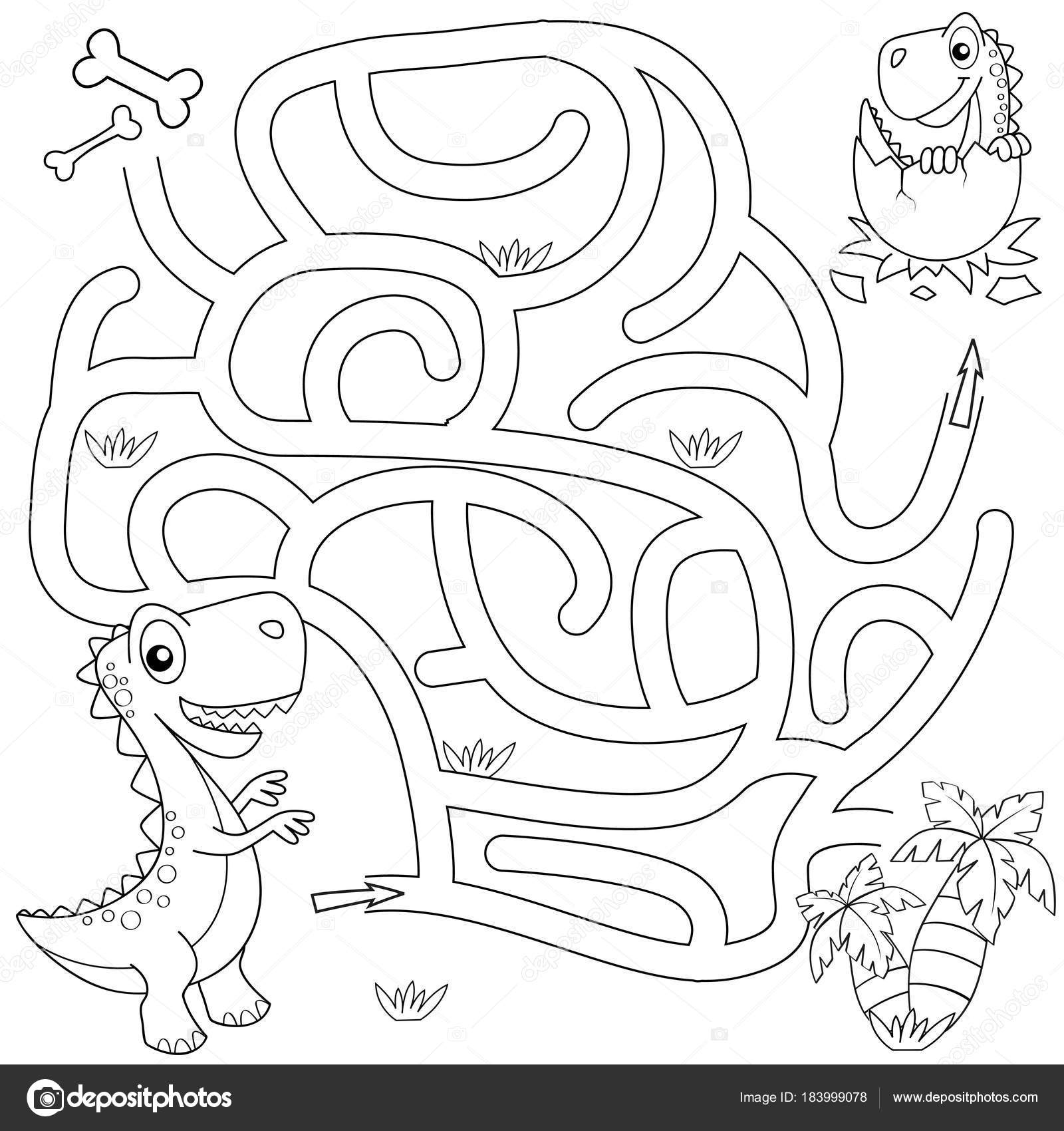 Help dinosaur find path nest labyrinth maze game kids black stock vector by alka