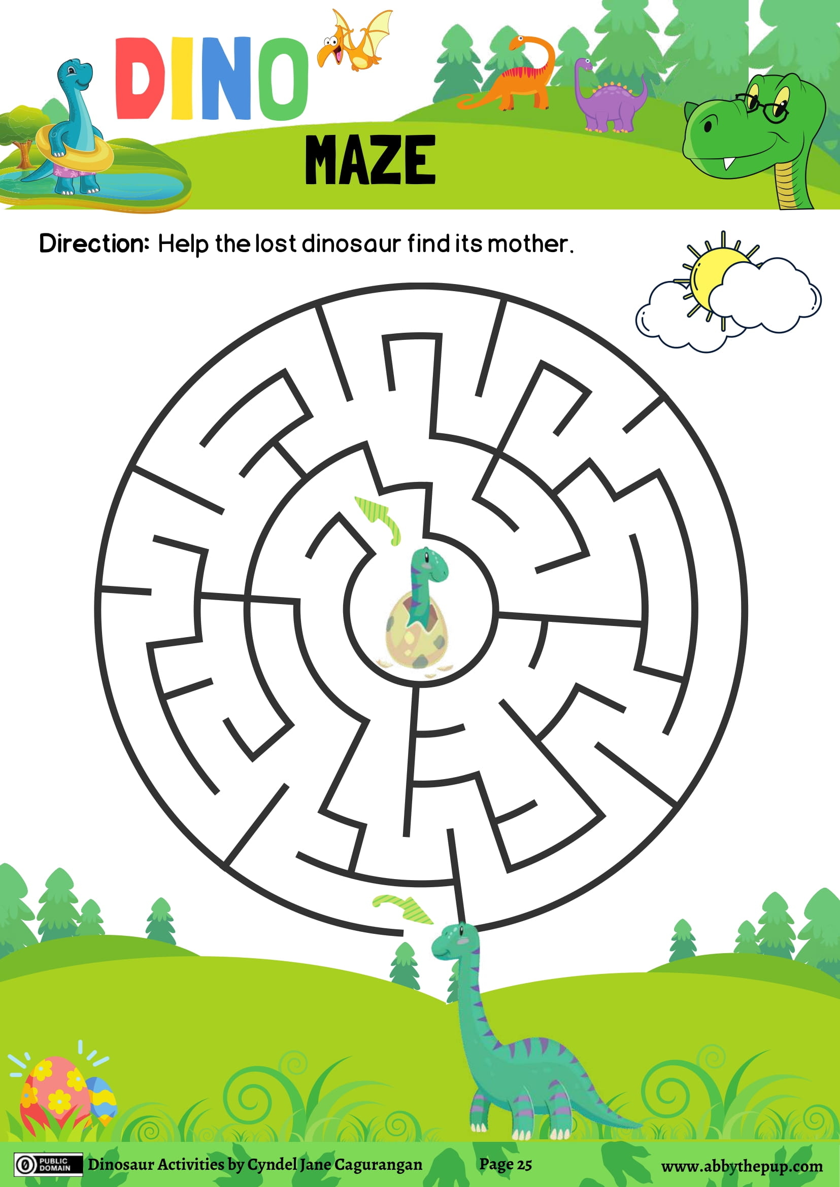 Help the lost dinosaur find its mother maze game free printable puzzle games