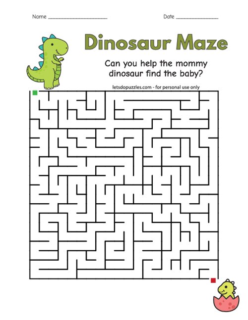 Free printable dinosaur mazes for kids