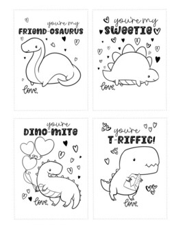 Dinosaur valentines day cards colorable printable by layer arts co