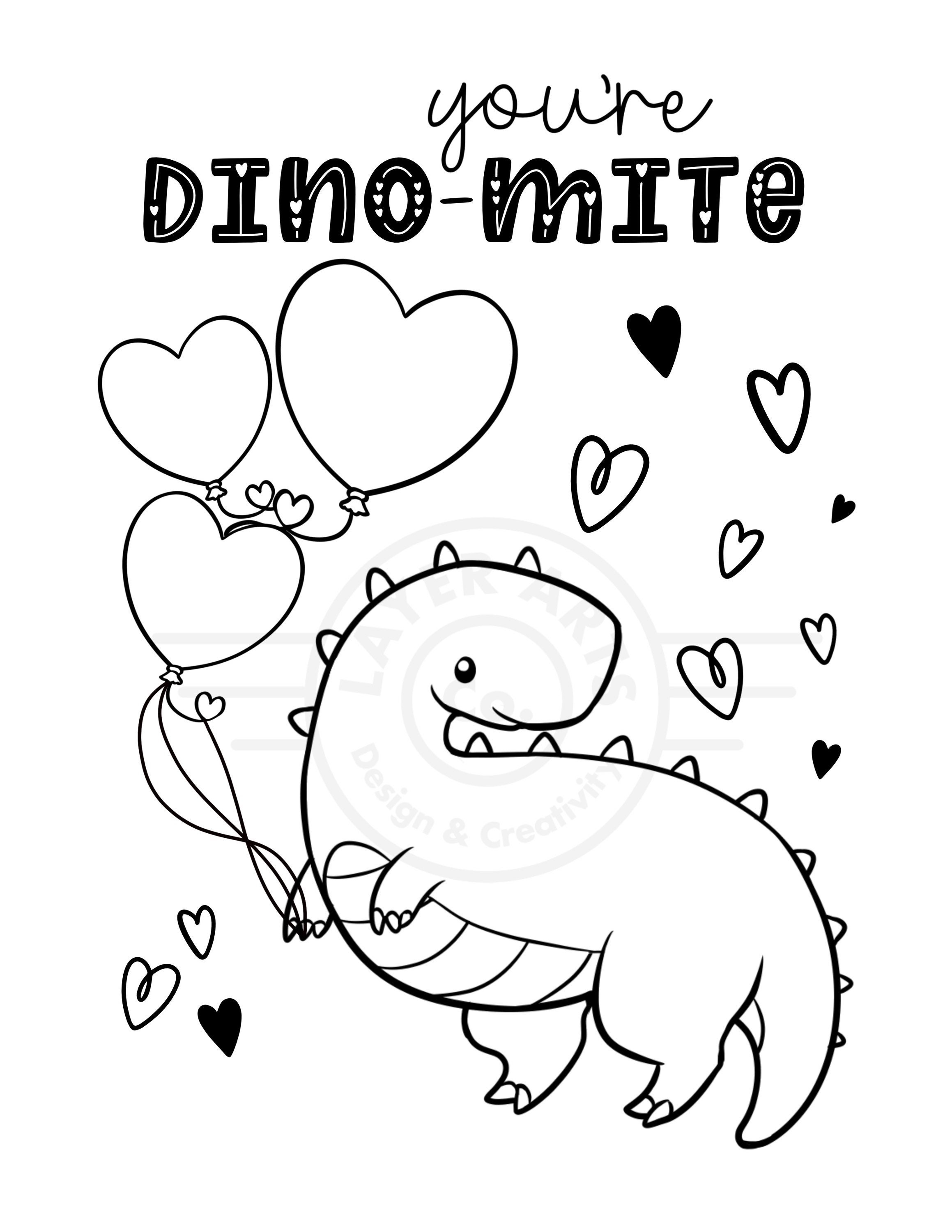 Dinosaur valentine coloring pages