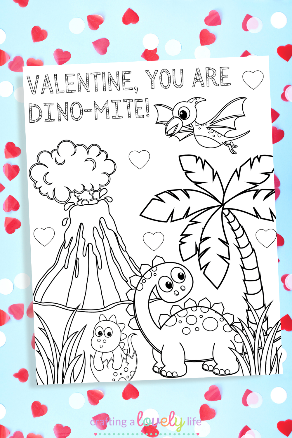 Dinosaur valentines day coloring page free printable