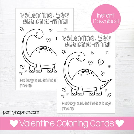 Dino valentine coloring pages dinosaur valentine valentines day dino coloring printable coloring card instant download digital