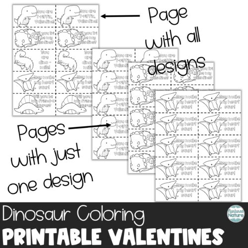 Dinosaur coloring valentines day cards printable made by teachers