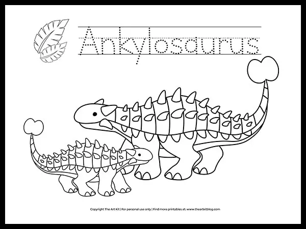 Free ankylosaurus dinosaur coloring page printable â the art kit