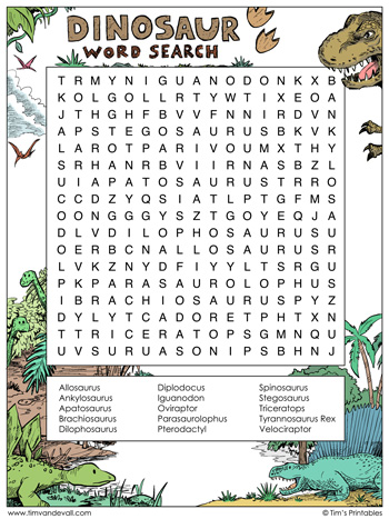 Dinosaur word search â tims printables