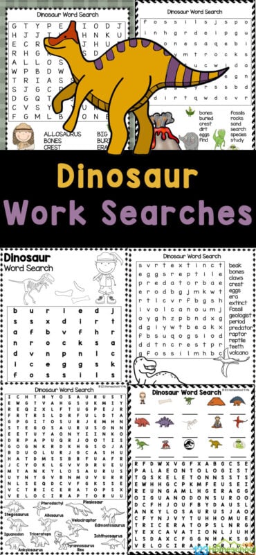 Free printable dinosaur word searches for kids