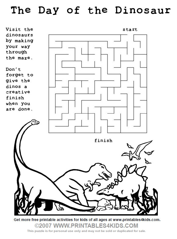 Printable dinosaur maze for kids â printables for kids â free word search puzzles coloring pages and other activities