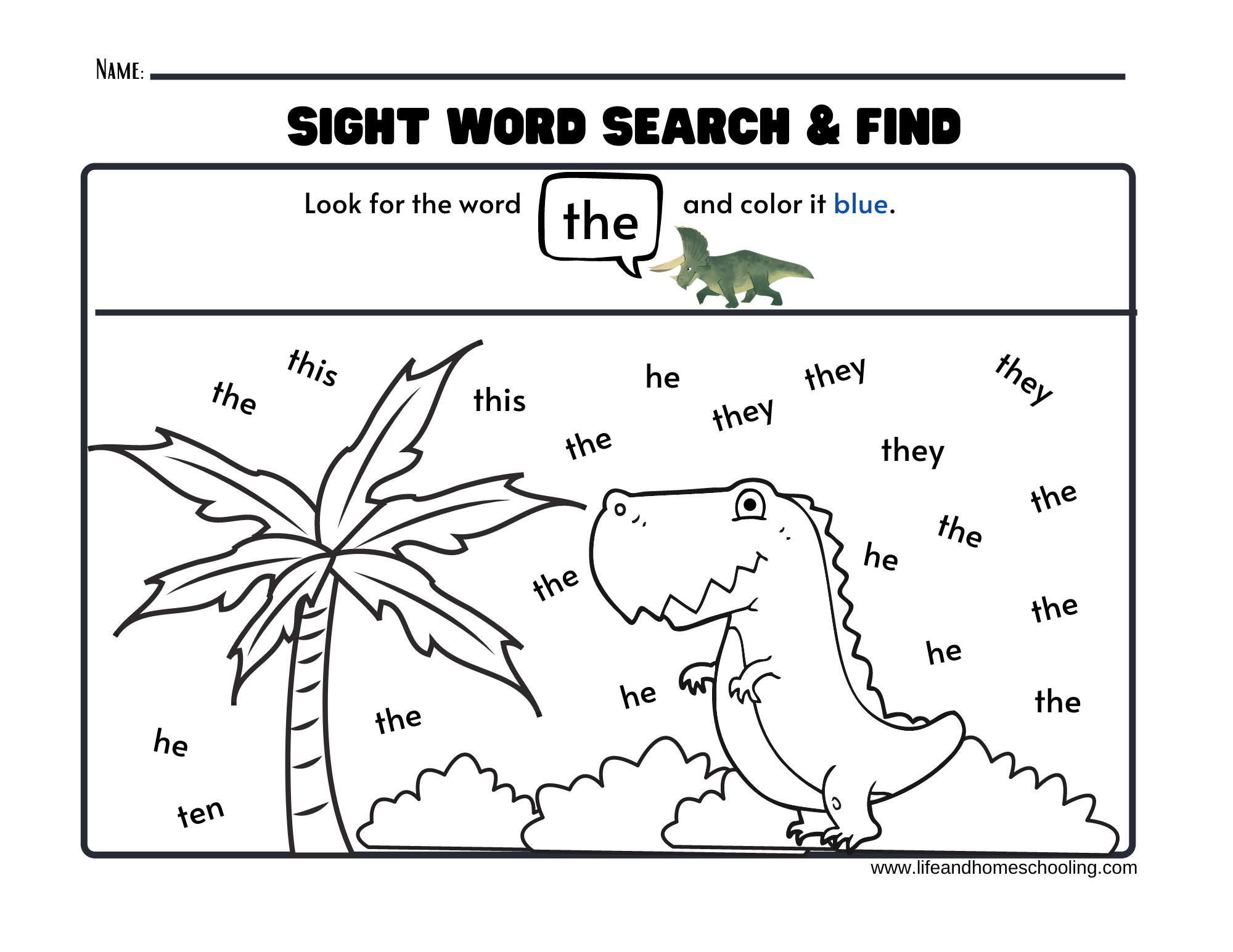 Sight words printable worksheets dinosaur made by teachers