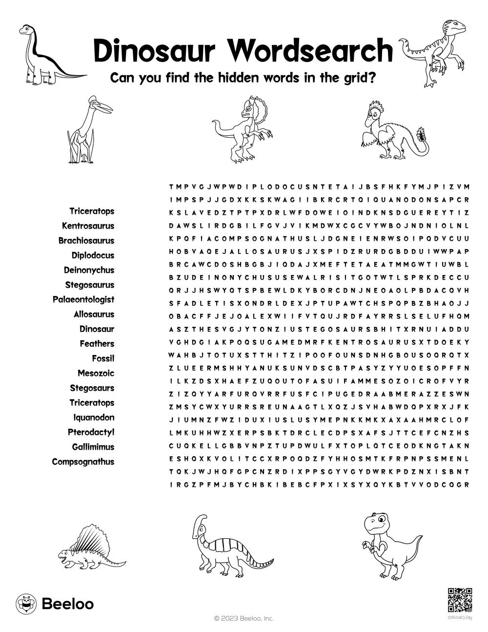 Dinosaur wordsearch â printable crafts and activities for kids