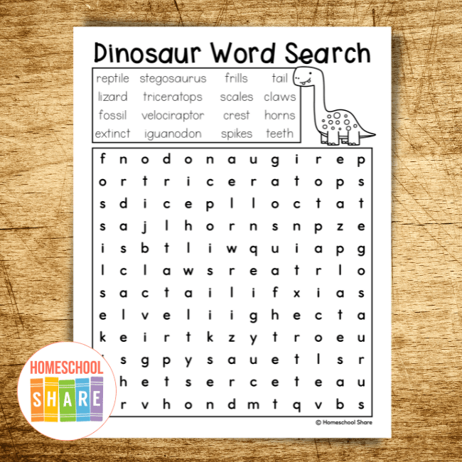 Free dinosaurs word search