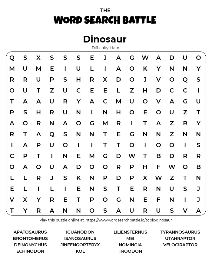 Printable dinosaur word search