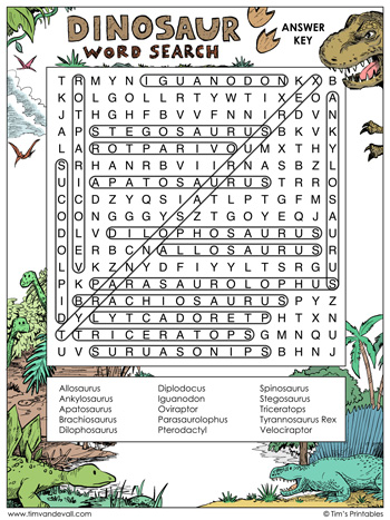 Dinosaur word search â tims printables