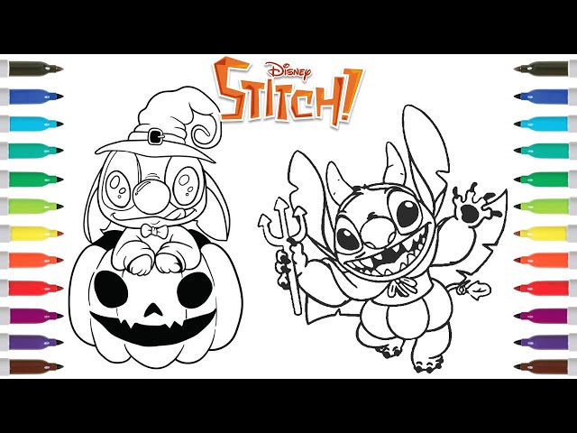 Disney halloween coloring book pages stitch as pumpkin devil stitch as pumpkin wizard