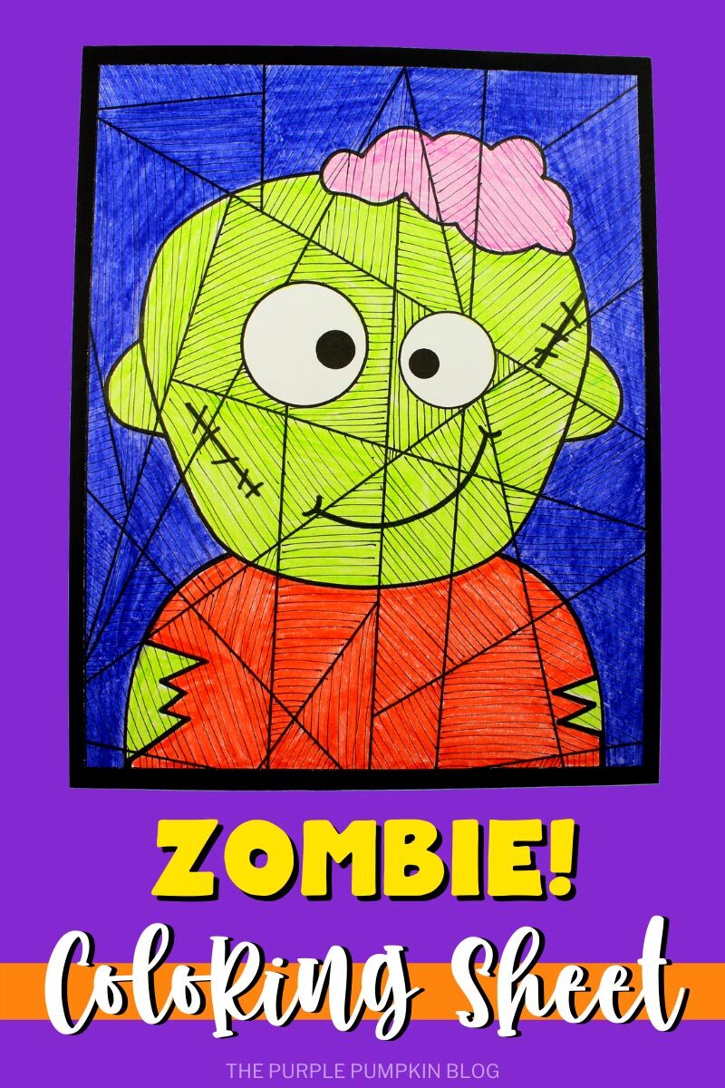 Free printable zombie loring sheet line activity for halloween