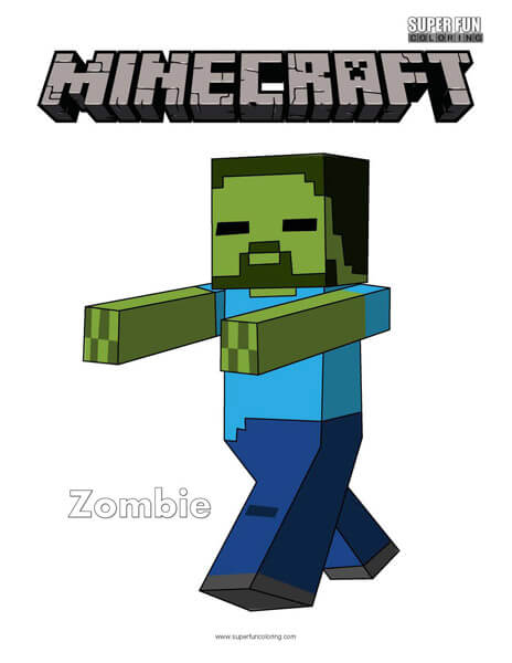 Minecraft zombie coloring page