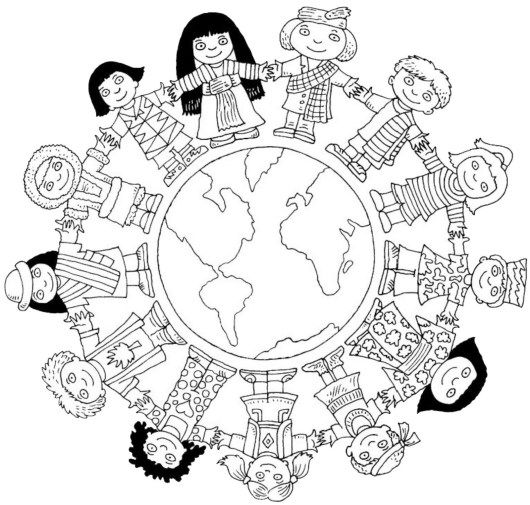 Unity in diversity in world coloring sheet for kids world thinking day coloring pages world map coloring page